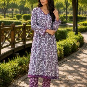 Plum Paisley – Premium Lawn 2 Piece Stitched