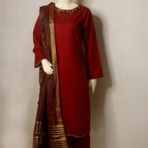 Zari-Glaze Maroon 3-Piece Jacquard Suit SLB-ZG-MRN