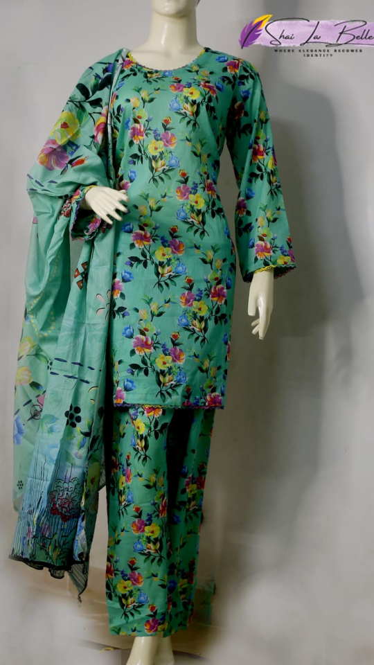 Premium Printed Pure Lawn 3-Piece Suit – Mint Green Floral SLB-PL-MNFL-3P