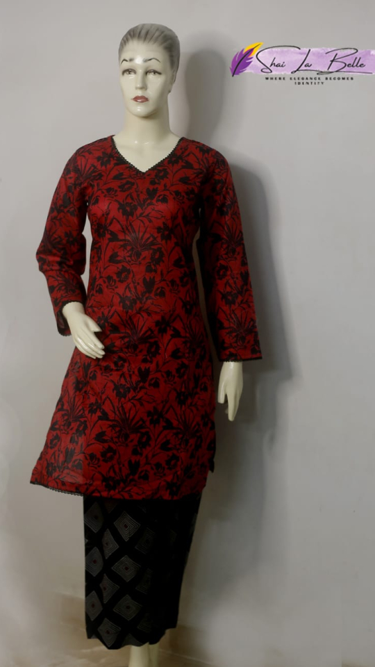 Crimson Floral & Geometric Pure Lawn 2-Piece Suit SLB-LWN2PC-CRM