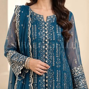Embroidered Teal Blue Luxury 3 Piece Suit – Premium Collection SBL-TEAL-3PC