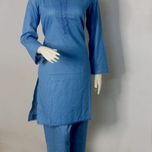 Premium Pure Lawn 2-Piece Stitched Suit – Ocean Blue Embroidered Neckline SLB-LWN2PC-BLU